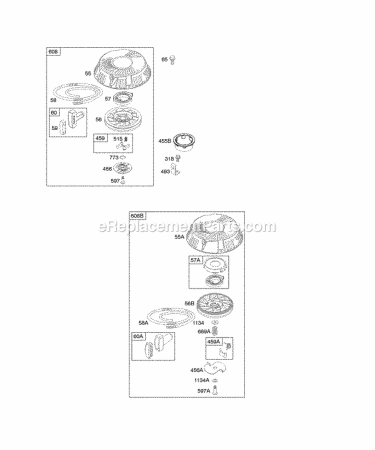 Rewind Starters Diagram and Parts List for  Briggs and Stratton Engine